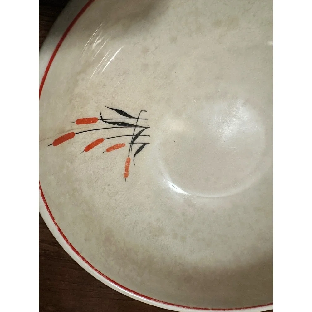 Vintage Universal Cambridge Ceramic Bowl Cream Cattail Reed‎ Cottagecore